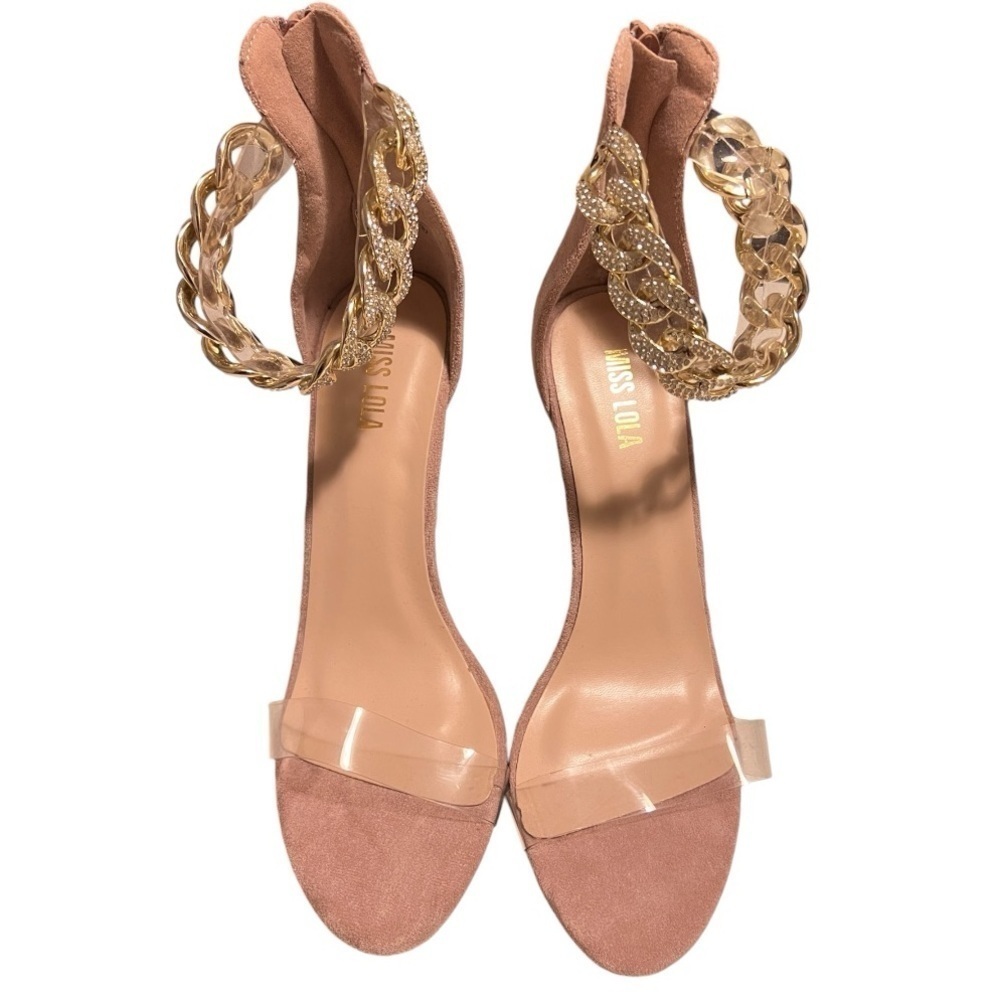 NWOT Miss Lola gold chain and pink stiletto heels